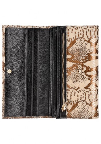 Brighton Exotic Snake Print Leather Large Wallet Beige