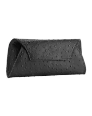 Liya Ostrich Leather Long Wallet Black