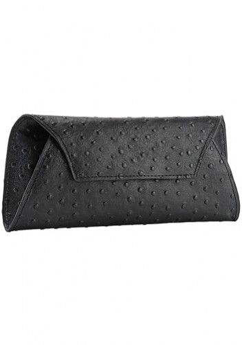 Liya Ostrich Leather Long Wallet Black