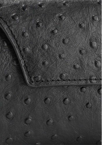 Liya Ostrich Leather Long Wallet Black