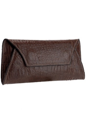 Liya Croc Leather Long Wallet Brown