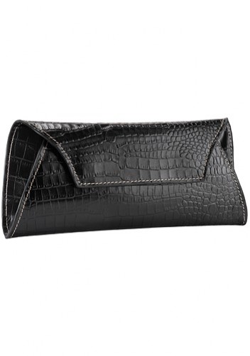 Liya Croc Leather Long Wallet Black