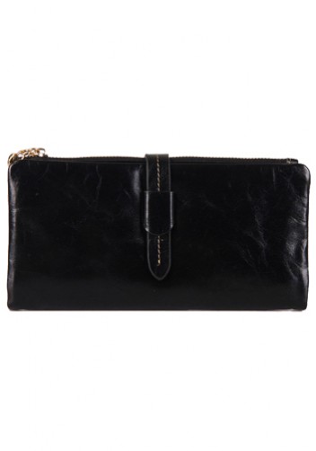 Tara Vintage Oil Wax Cowhide Long Wallet Black