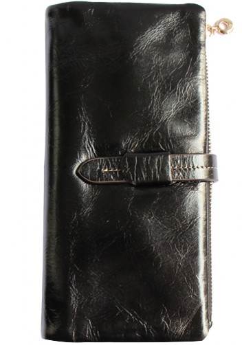 Tara Vintage Oil Wax Cowhide Long Wallet Black