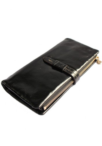 Tara Vintage Oil Wax Cowhide Long Wallet Black