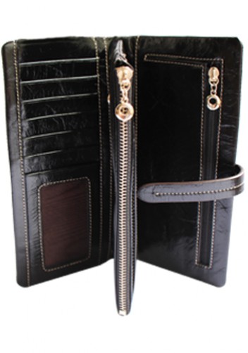 Tara Vintage Oil Wax Cowhide Long Wallet Black