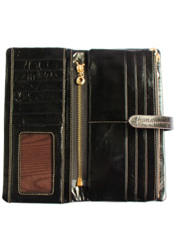Tara Vintage Oil Wax Cowhide Long Wallet Black