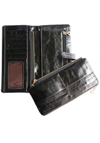 Tara Vintage Oil Wax Cowhide Long Wallet Black