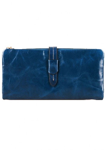 Tara Vintage Oil Wax Cowhide Long Wallet Blue