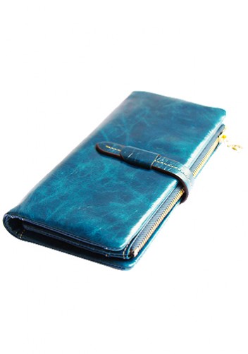 Tara Vintage Oil Wax Cowhide Long Wallet Blue