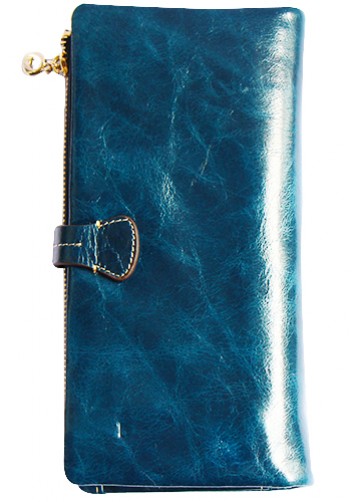 Tara Vintage Oil Wax Cowhide Long Wallet Blue