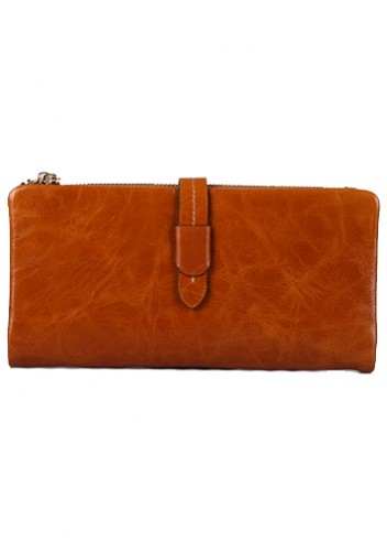 Tara Vintage Oil Wax Cowhide Long Wallet Camel