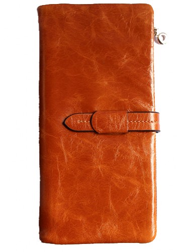 Tara Vintage Oil Wax Cowhide Long Wallet Camel