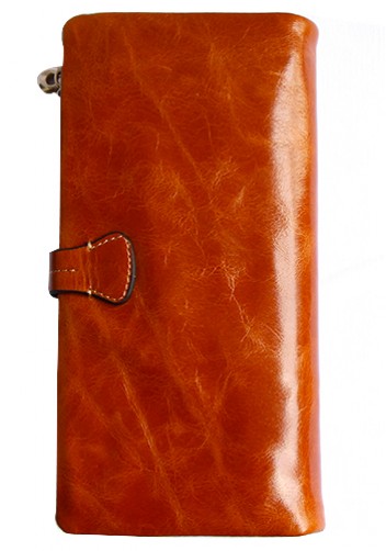 Tara Vintage Oil Wax Cowhide Long Wallet Camel