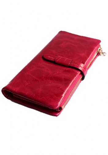 Tara Vintage Oil Wax Cowhide Long Wallet Pink