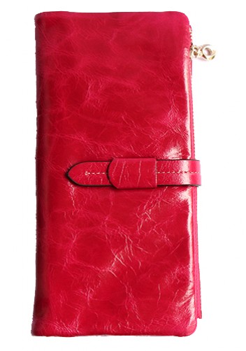 Tara Vintage Oil Wax Cowhide Long Wallet Pink