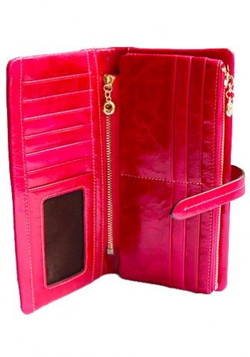 Tara Vintage Oil Wax Cowhide Long Wallet Pink