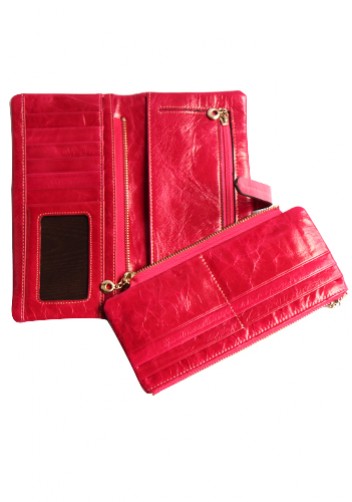 Tara Vintage Oil Wax Cowhide Long Wallet Pink