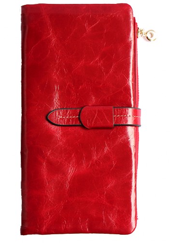 Tara Vintage Oil Wax Cowhide Long Wallet Red