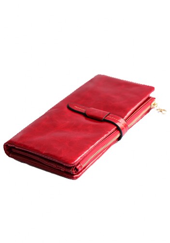 Tara Vintage Oil Wax Cowhide Long Wallet Red