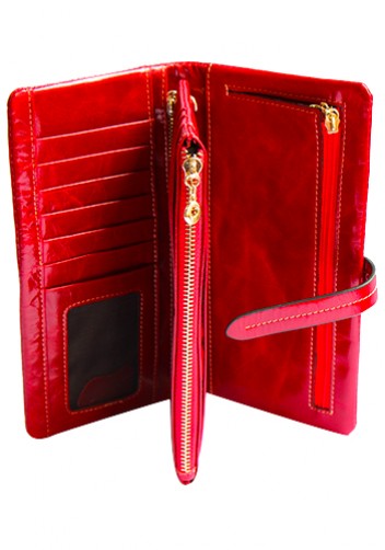 Tara Vintage Oil Wax Cowhide Long Wallet Red