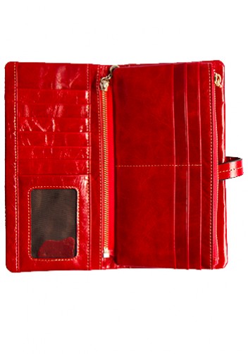 Tara Vintage Oil Wax Cowhide Long Wallet Red