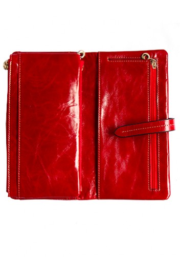 Tara Vintage Oil Wax Cowhide Long Wallet Red