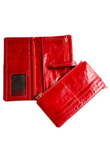 Tara Vintage Oil Wax Cowhide Long Wallet Red