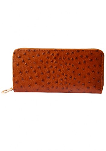 YUKON PURSE WALLET OSTRICH LEATHER BROWN