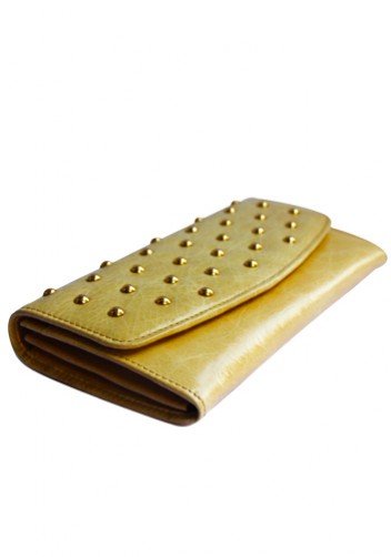 SCARLET STUDDED LONG WALLET LEATHER BEIGE