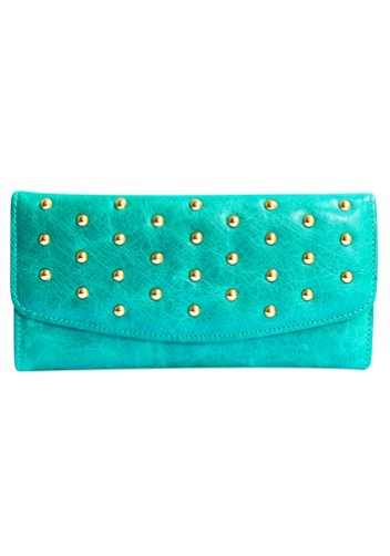 SCARLET STUDDED LONG WALLET LEATHER TURQUOISE