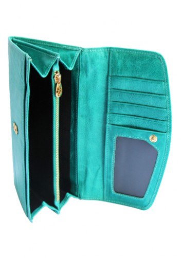 SCARLET STUDDED LONG WALLET LEATHER TURQUOISE
