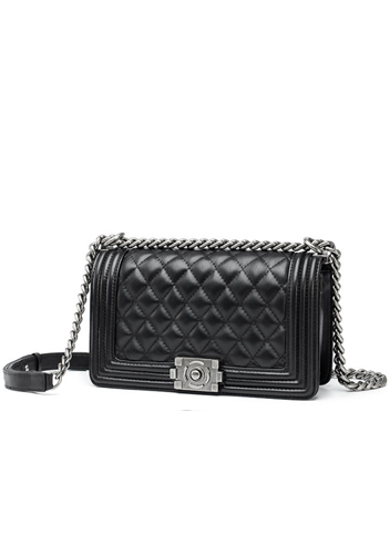 Ingrid Quilted Medium Leather Bag Black 