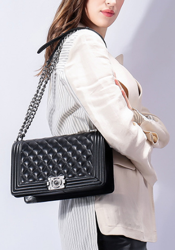 Ingrid Quilted Medium Leather Bag Black 