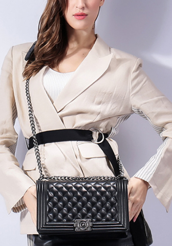 Ingrid Quilted Medium Leather Bag Black 