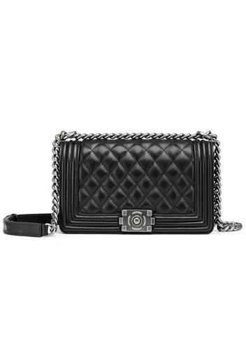 Ingrid Quilted Medium Leather Bag Black 
