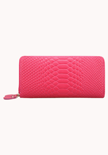 Super Organizer Purse Croc Effect Leather Hot Pink