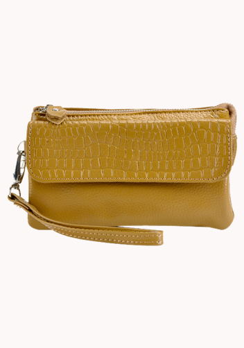 Super Three Pockets Purse Croc Effect Leather Beige