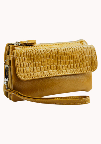 Super Three Pockets Purse Croc Effect Leather Beige