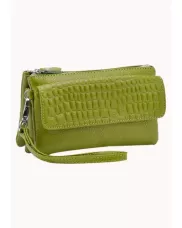 Super Three Pockets Purse Croc Effect Leather Green