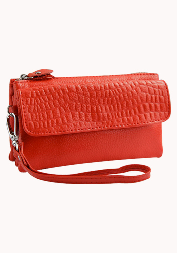 Super Three Pockets Purse Croc Effect Leather Red
