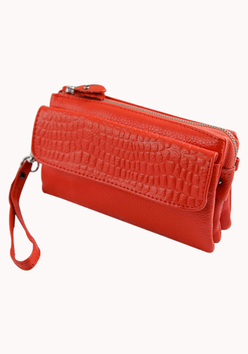 Super Three Pockets Purse Croc Effect Leather Red