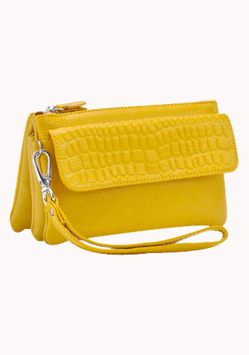 Super Three Pockets Purse Croc Effect Leather Yellow