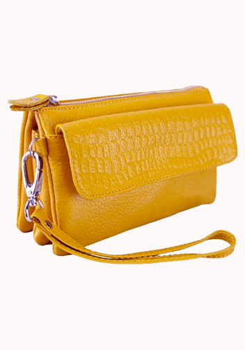 Super Three Pockets Purse Croc Effect Leather Yellow