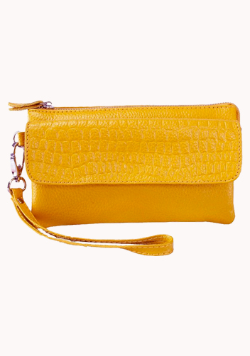 Super Three Pockets Purse Croc Effect Leather Yellow