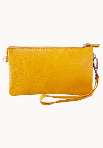 Super Three Pockets Purse Croc Effect Leather Yellow