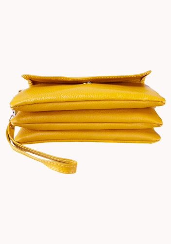 Super Three Pockets Purse Croc Effect Leather Yellow