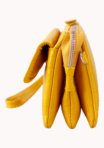 Super Three Pockets Purse Croc Effect Leather Yellow