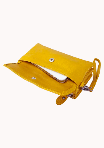 Super Three Pockets Purse Croc Effect Leather Yellow