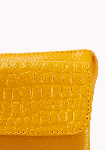 Super Three Pockets Purse Croc Effect Leather Yellow